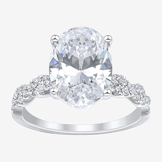 Signature By Modern Bride (H-I / Si2) Womens 4 1/3 Ct. T.W. Lab Grown White Diamond 10K Gold Oval Side Stone Engagement Ring