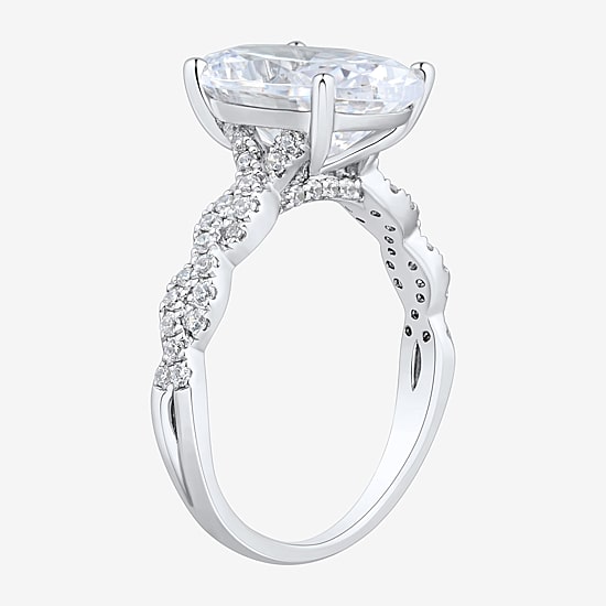 Signature By Modern Bride (H-I / Si2) Womens 4 1/3 Ct. T.W. Lab Grown White Diamond 10K Gold Oval Side Stone Engagement Ring