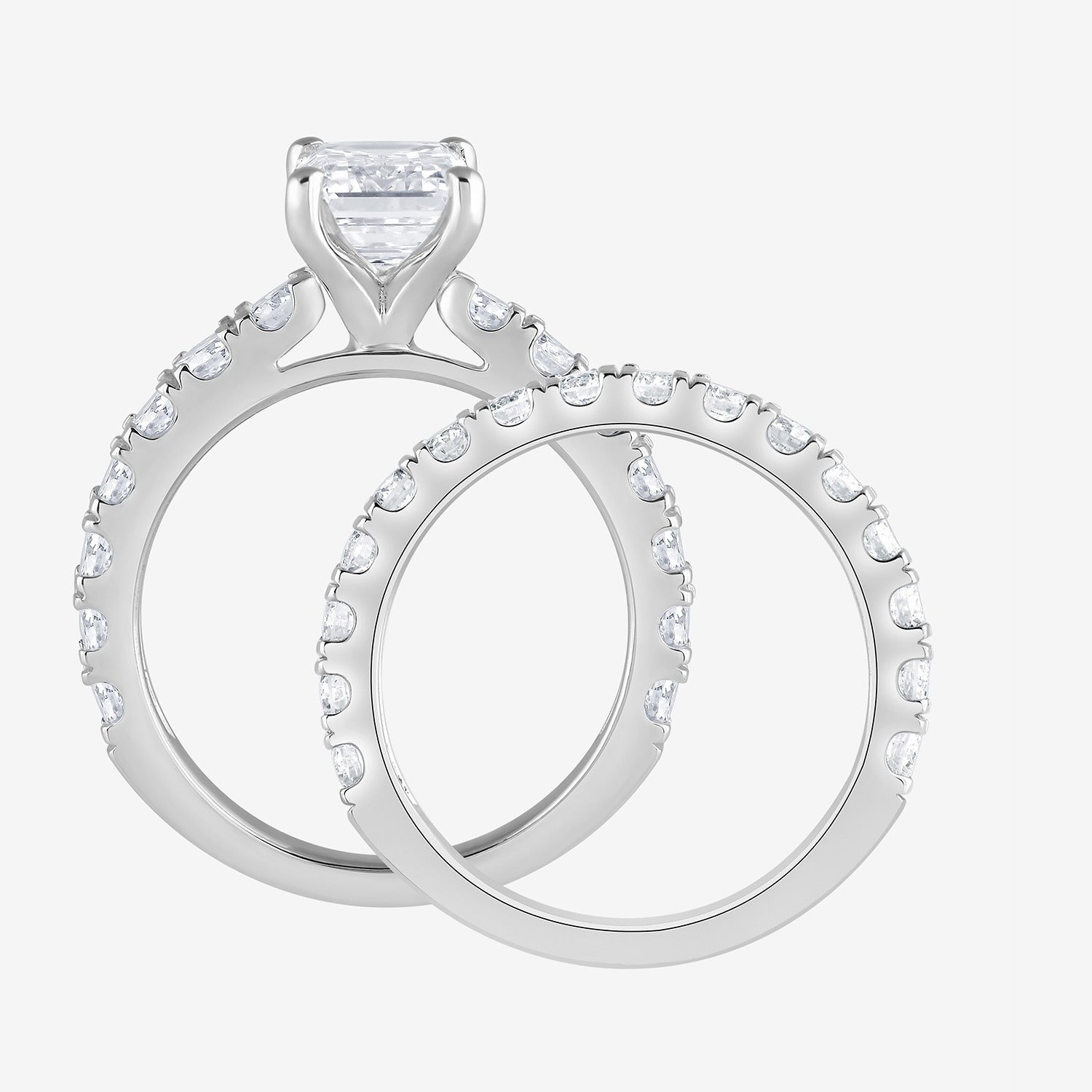 (G / Si1-Si2) Womens 4 CT. T.W. Lab Grown White Diamond Sterling Silver Rectangular Side Stone Bridal Set