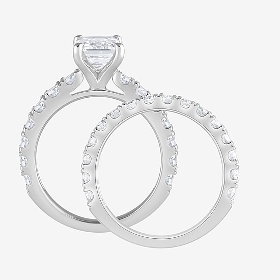 (G / Si1-Si2) Womens 4 CT. T.W. Lab Grown White Diamond Sterling Silver Rectangular Side Stone Bridal Set