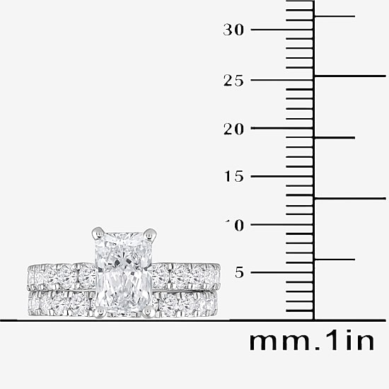 (G / Si1-Si2) Womens 4 CT. T.W. Lab Grown White Diamond Sterling Silver Rectangular Side Stone Bridal Set