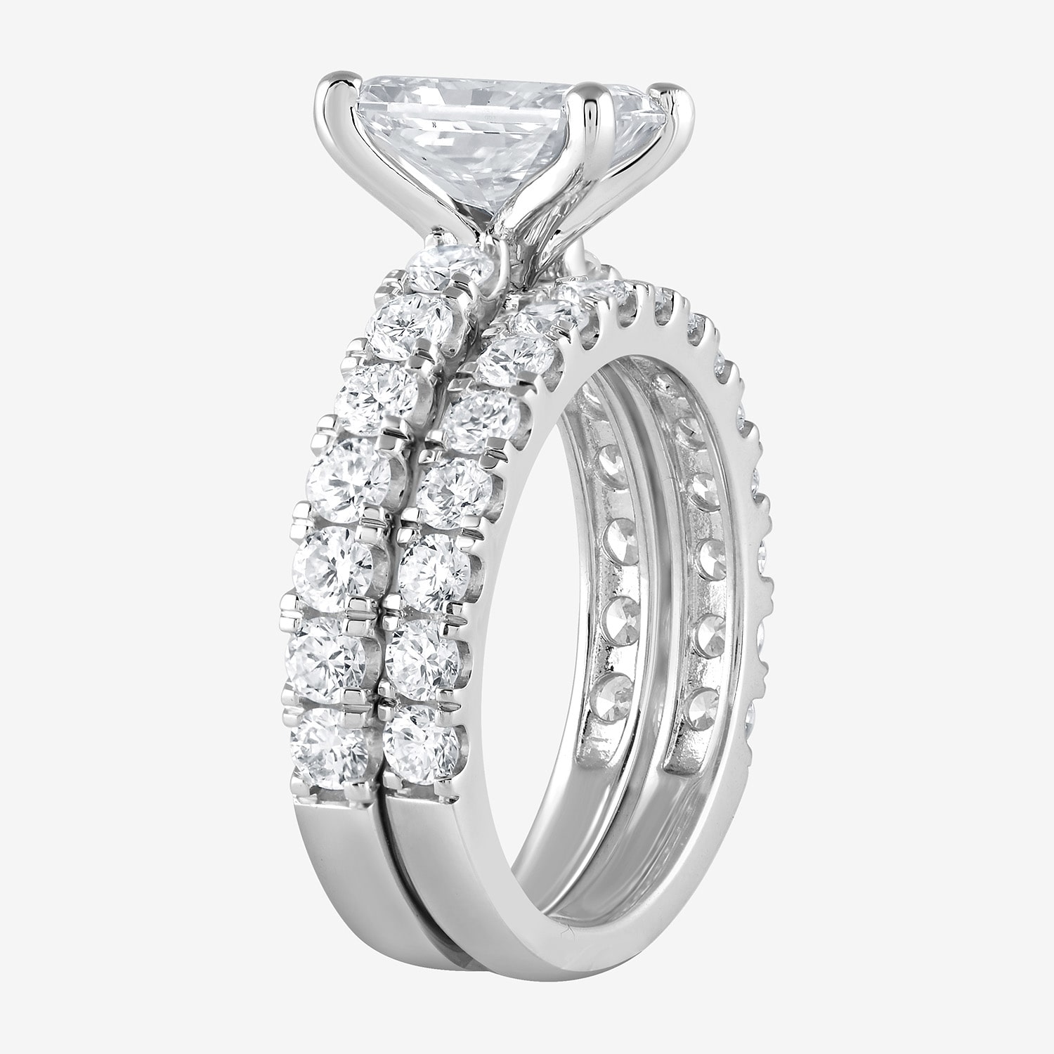 (G / Si1-Si2) Womens 4 CT. T.W. Lab Grown White Diamond Sterling Silver Rectangular Side Stone Bridal Set