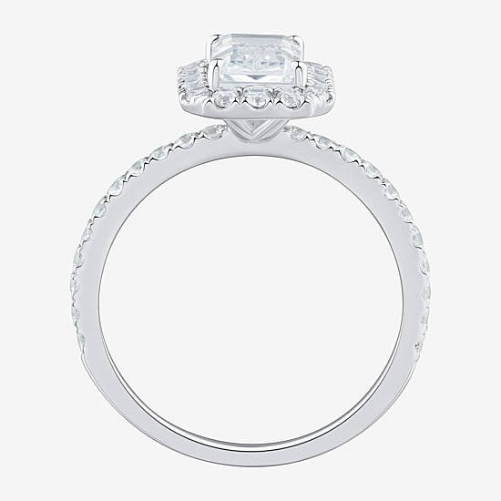 (H-I / Si2) Womens 2 CT. T.W. Lab Grown White Diamond 10K Gold Side Stone Halo Engagement Ring