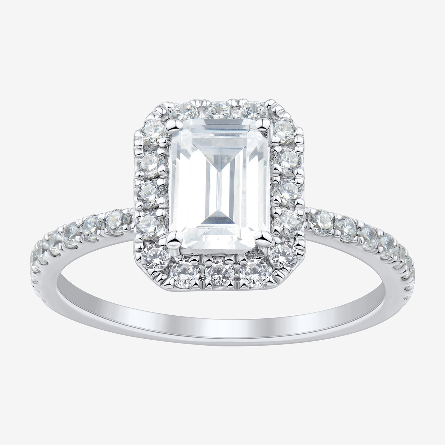 (H-I / Si2) Womens 2 CT. T.W. Lab Grown White Diamond 10K Gold Side Stone Halo Engagement Ring
