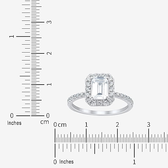 (H-I / Si2) Womens 2 CT. T.W. Lab Grown White Diamond 10K Gold Side Stone Halo Engagement Ring