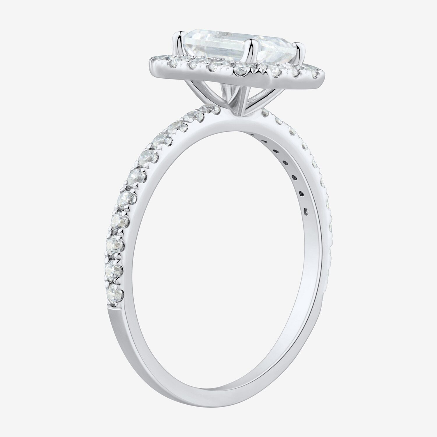 (H-I / Si2) Womens 2 CT. T.W. Lab Grown White Diamond 10K Gold Side Stone Halo Engagement Ring
