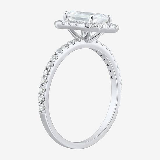 (H-I / Si2) Womens 2 CT. T.W. Lab Grown White Diamond 10K Gold Side Stone Halo Engagement Ring