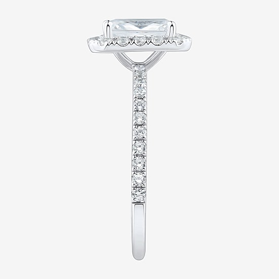 (H-I / Si2) Womens 2 CT. T.W. Lab Grown White Diamond 10K Gold Side Stone Halo Engagement Ring
