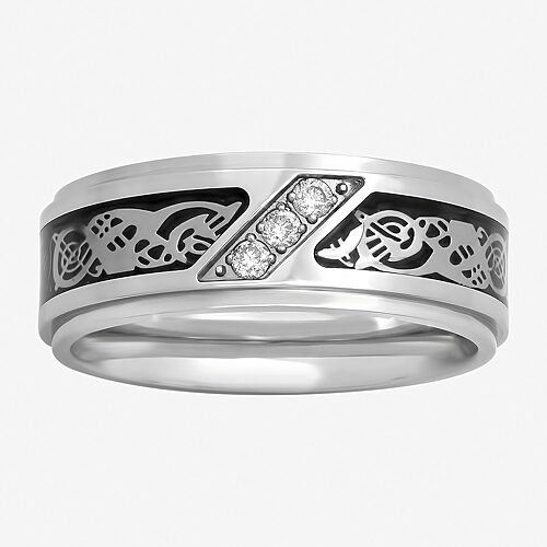 Modern Bride (h-i / I2-i3) Mens 8mm 1/10 Ct. T.w. Natural White Diamond Stainless Steel Wedding Band