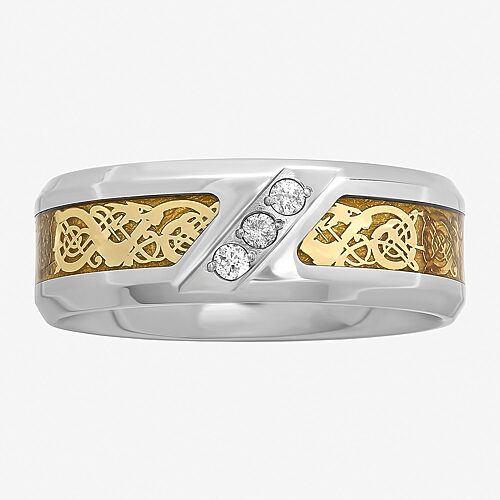 Modern Bride (h-i / I2-i3) Mens 8mm 1/10 Ct. T.w. Natural White Diamond Stainless Steel Wedding Band In Yellow