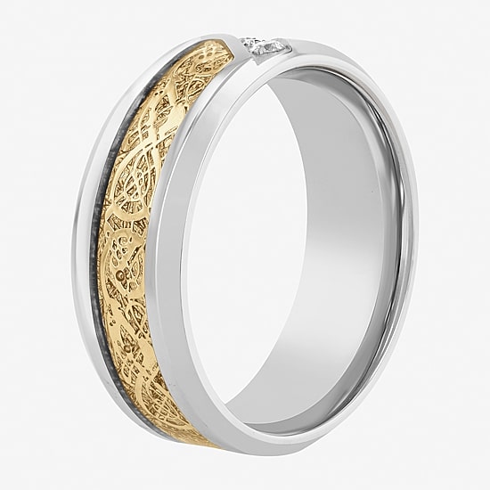 (H-I / I2-I3) Mens 8MM 1/10 CT. T.W. Natural White Diamond Stainless Steel Wedding Band