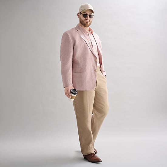Stafford Mens Big and Tall Plaid Regular Fit Linen Sport Coat