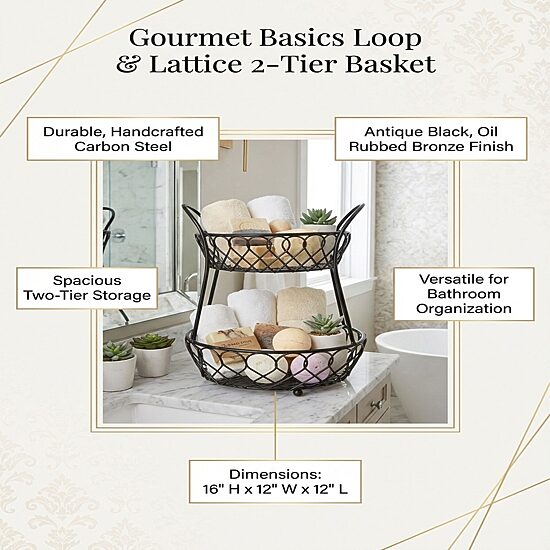 Gourmet Basics by Mikasa Loop And Latice 2 Tier Basket Rectangular Basket