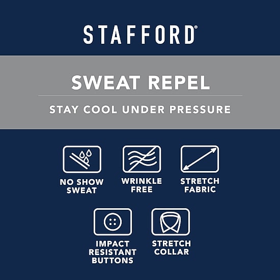 Stafford Sweat Repel Advanced Performance Mens Regular Fit Stretch Fabric Wrinkle Free Long Sleeve Dress Shirt