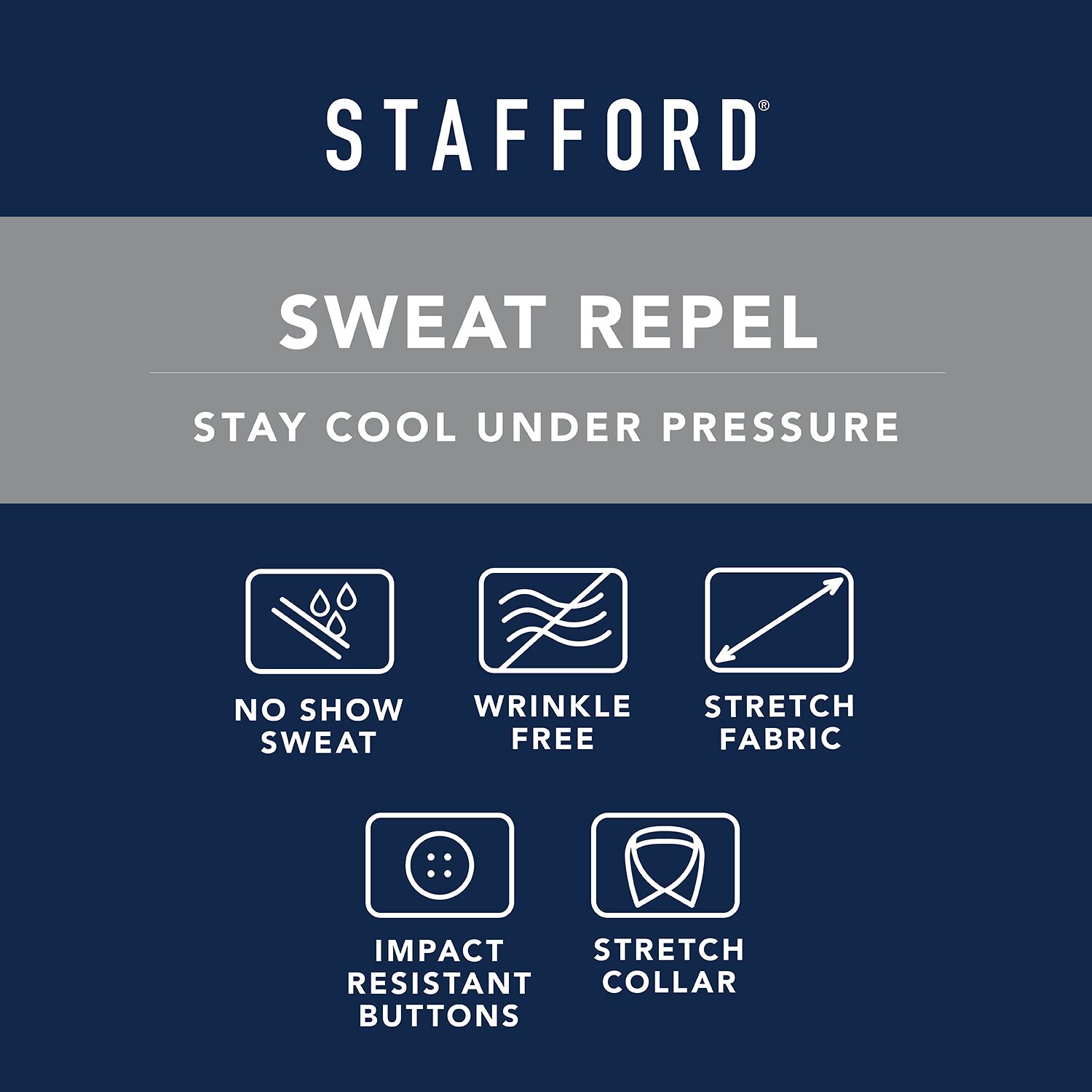 Stafford Sweat Repel Advanced Performance Mens Slim Fit Stretch Fabric Wrinkle Free Long Sleeve Dress Shirt