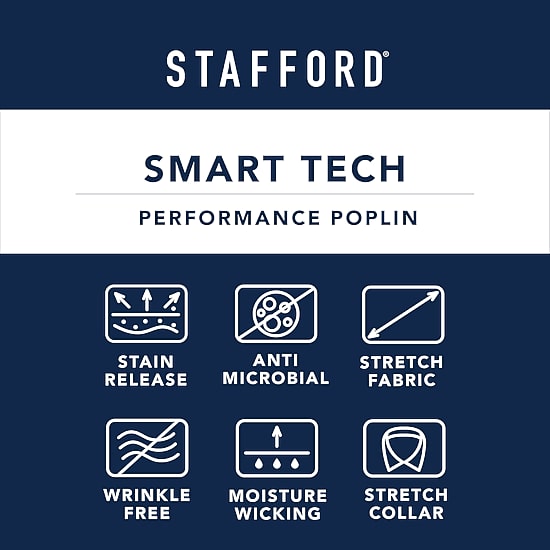 Stafford Smart Tech Mens Slim Fit Stretch Fabric Wrinkle Free Long Sleeve Dress Shirt