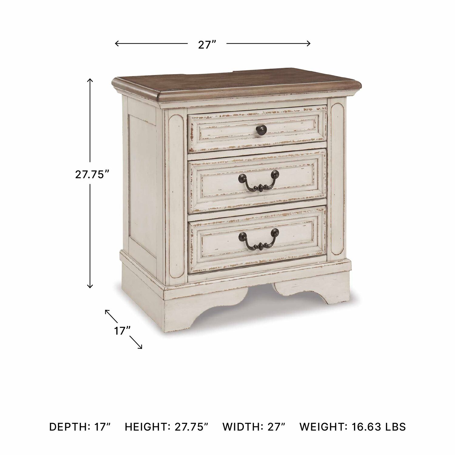 Signature Design by Ashley Realyn 3-Drawer Nightstand in Chipped White