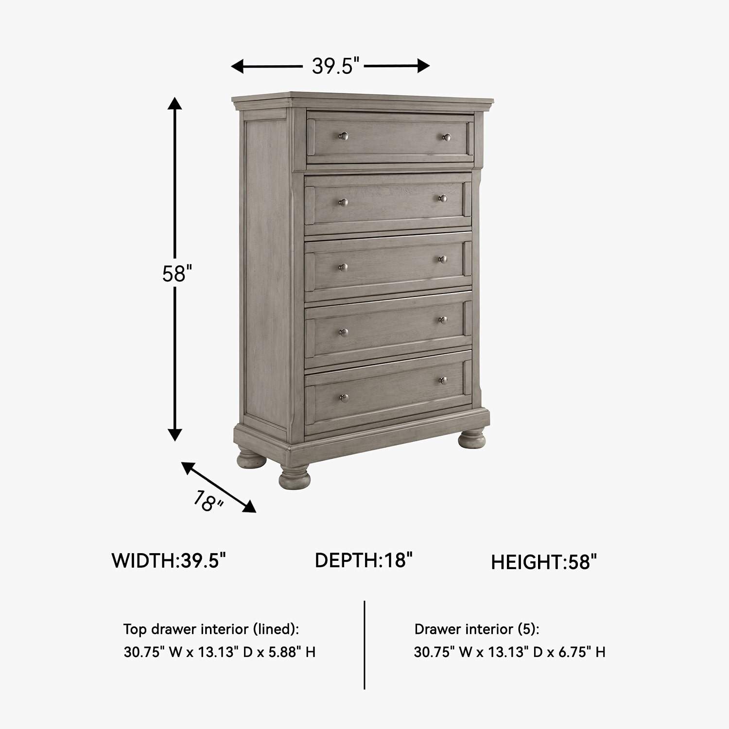 Signature Design by Ashley Lettner 5-Drawer Chest of Drawers in Light Gray