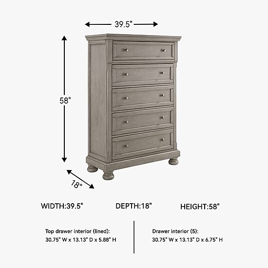 Signature Design by Ashley Lettner 5-Drawer Chest of Drawers in Light Gray