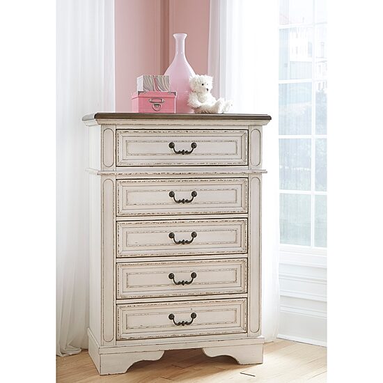 Signature Design by Ashley Realyn Youth 48" 5-Drawer Chest of Drawers in Chipped White