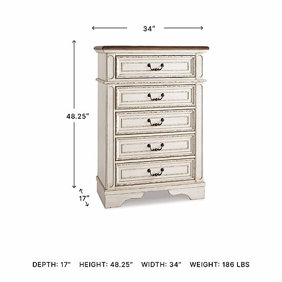 Signature Design by Ashley Realyn Youth 48" 5-Drawer Chest of Drawers in Chipped White
