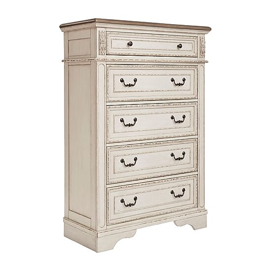 Signature Design by Ashley Realyn 5-Drawer Chest of Drawers in Chipped White