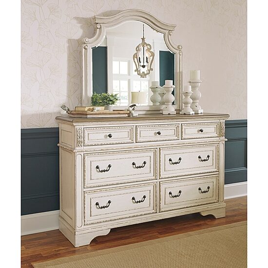 Signature Design by Ashley Realyn 44" Bedroom Dresser Mirror in Chipped White