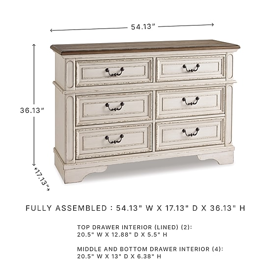 Signature Design by Ashley Realyn Youth 36" 6-Drawer Dresser in Chipped White