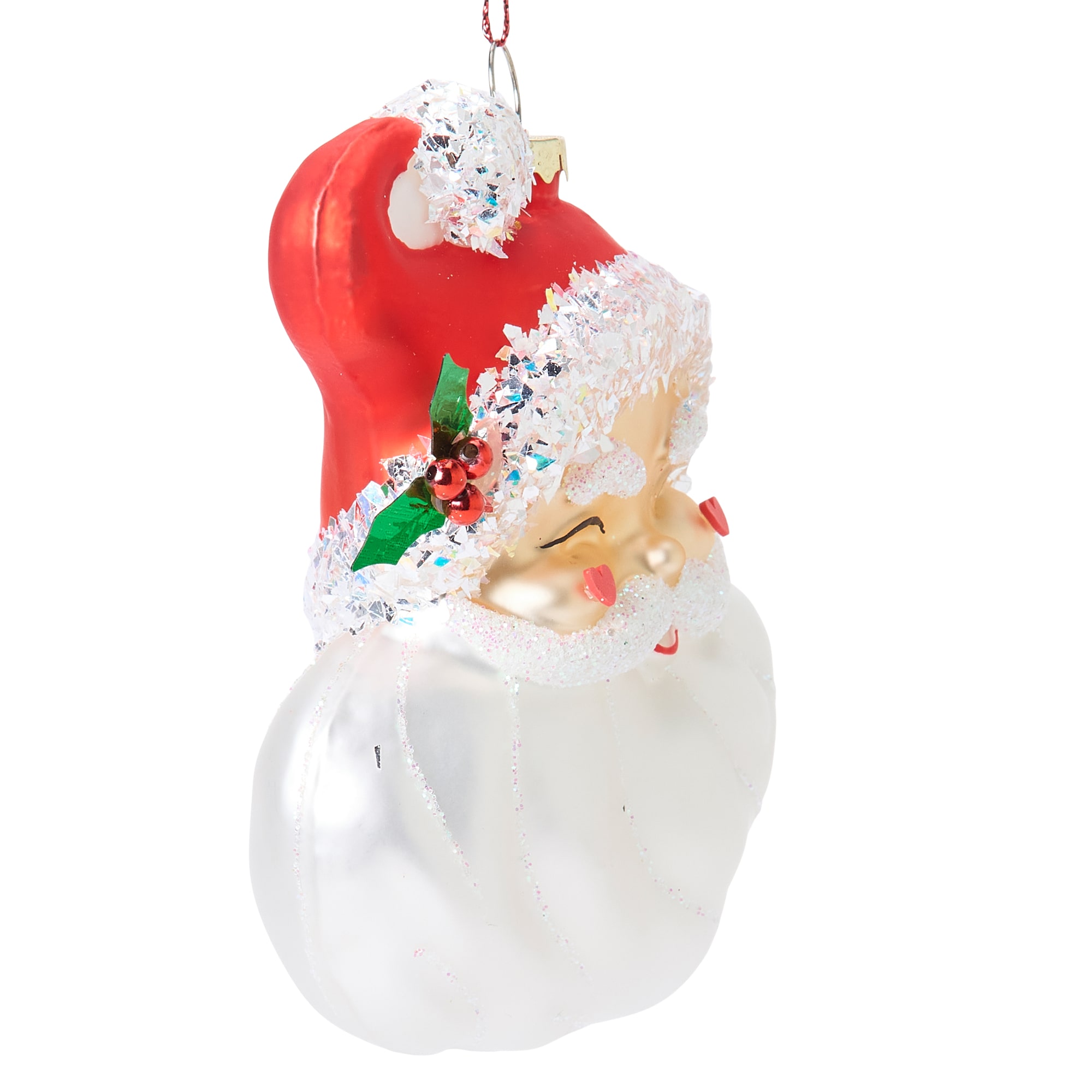 North Pole Trading Co. Glass Santa Head Christmas Ornament