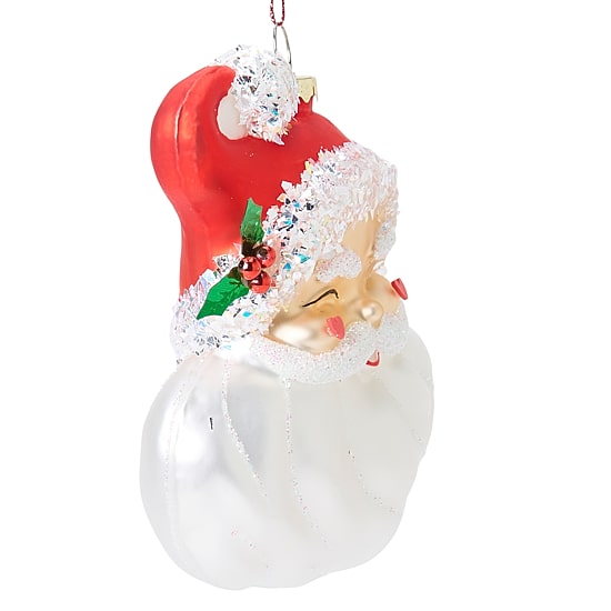 North Pole Trading Co. Glass Santa Head Christmas Ornament