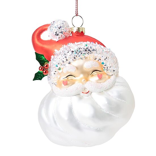 North Pole Trading Co. Glass Santa Head Christmas Ornament