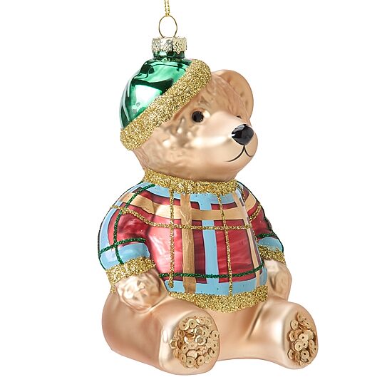 North Pole Trading Co. Glass Teddy Bear Christmas Ornament