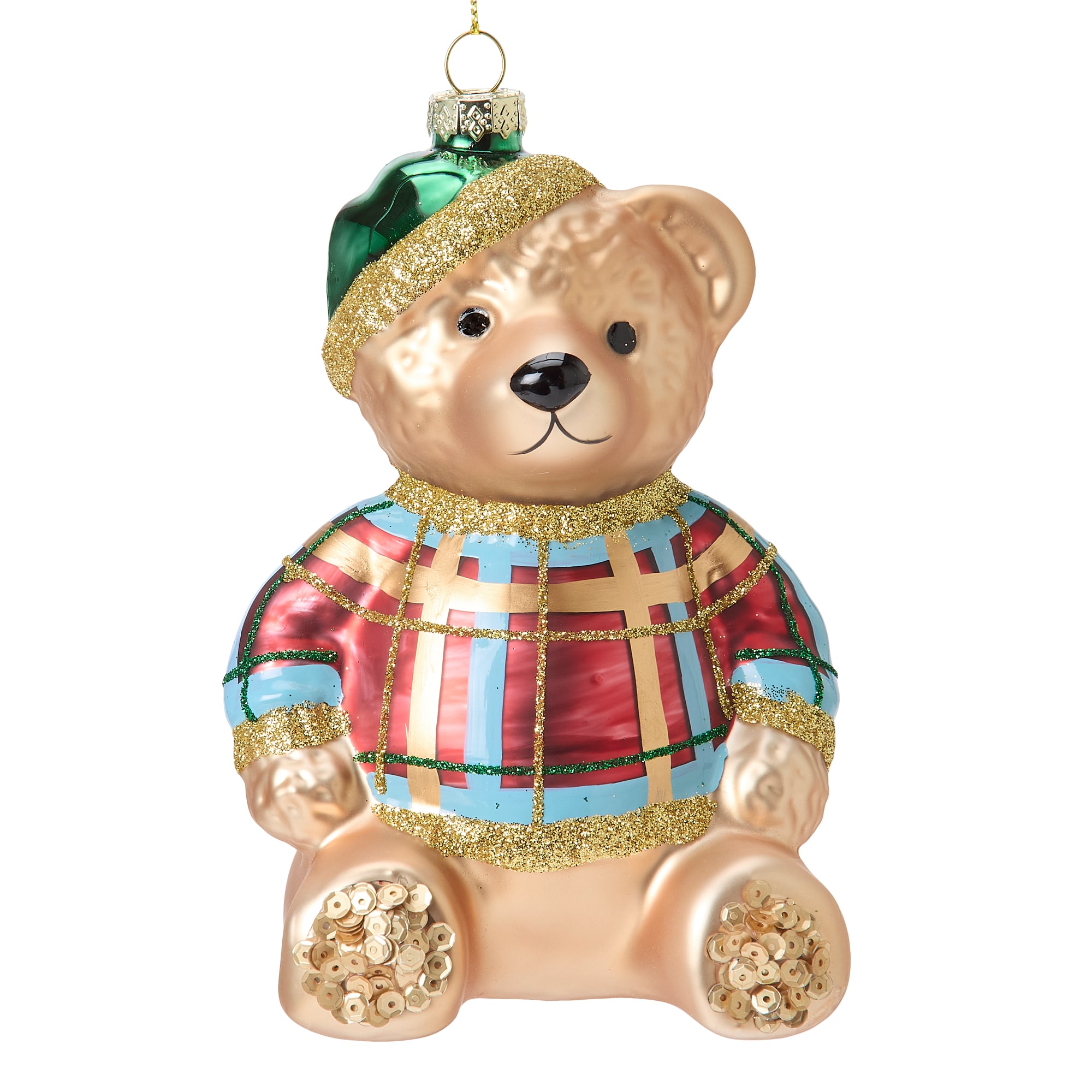 North Pole Trading Co. Glass Teddy Bear Christmas Ornament
