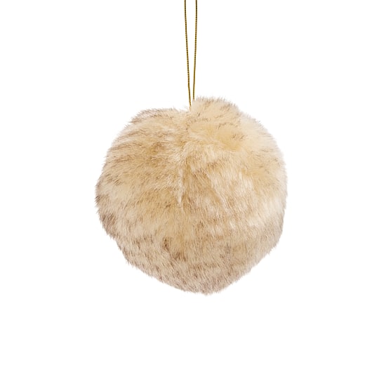 North Pole Trading Co. Fur Ball Tan Christmas Ornament