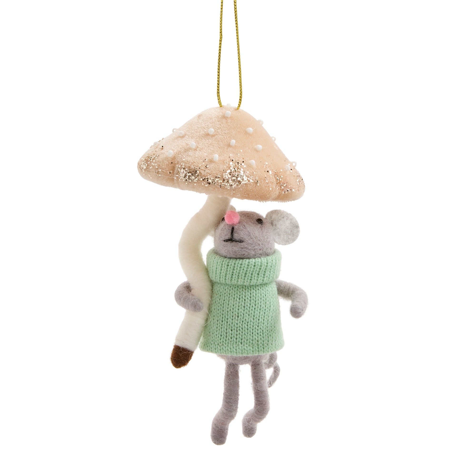 North Pole Trading Co. Wool Felt Mushroom Mouse Christmas Ornament