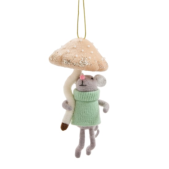 North Pole Trading Co. Wool Felt Mushroom Mouse Christmas Ornament