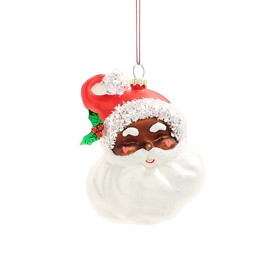 North Pole Trading Co. African American Glass Santa Head Christmas Ornament