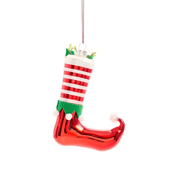 North Pole Trading Co. Glass Stripe Elf Boot Christmas Ornament