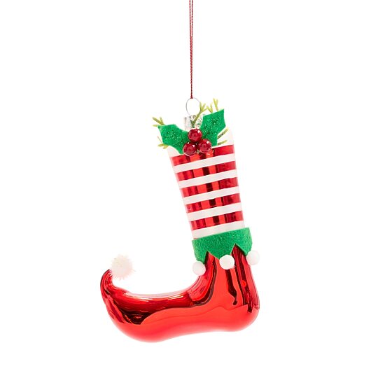 North Pole Trading Co. Glass Stripe Elf Boot Christmas Ornament