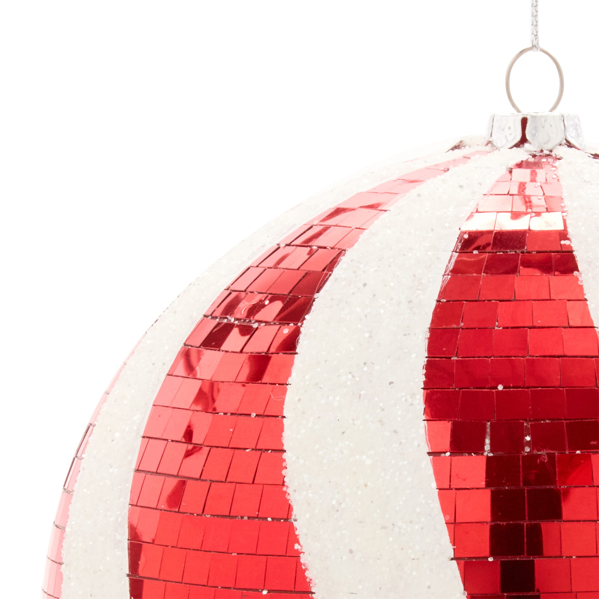 North Pole Trading Co. Red White Stripe Ball Christmas Ornament