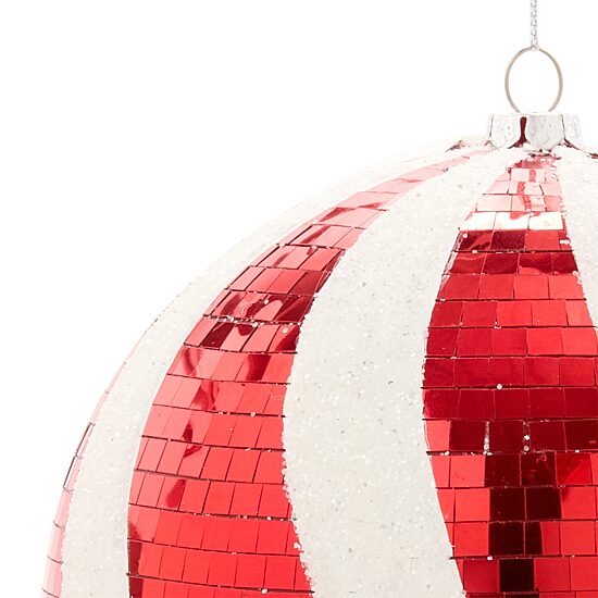 North Pole Trading Co. Red White Stripe Ball Christmas Ornament