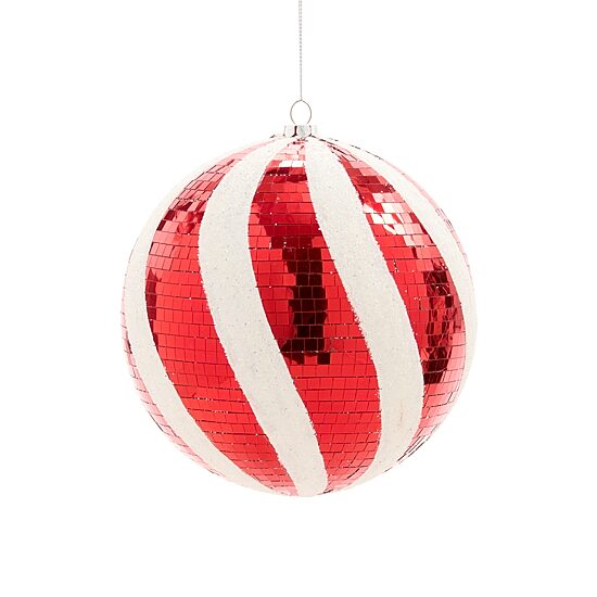 North Pole Trading Co. Red White Stripe Ball Christmas Ornament