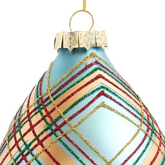 North Pole Trading Co. Glass Onion Blue Plaid Christmas Ornament
