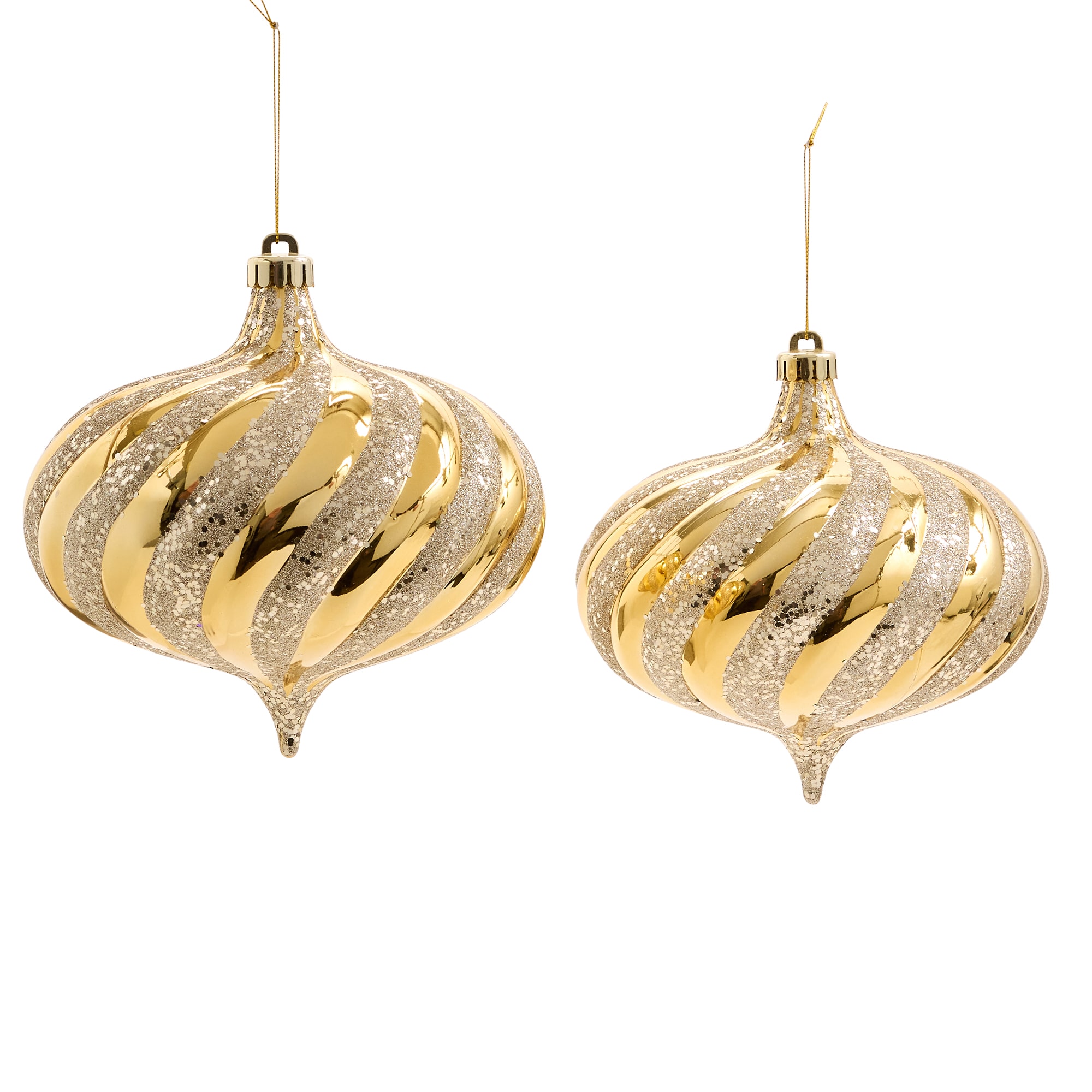 North Pole Trading Co. Gold Swirl Ball 2-pc. Christmas Ornament