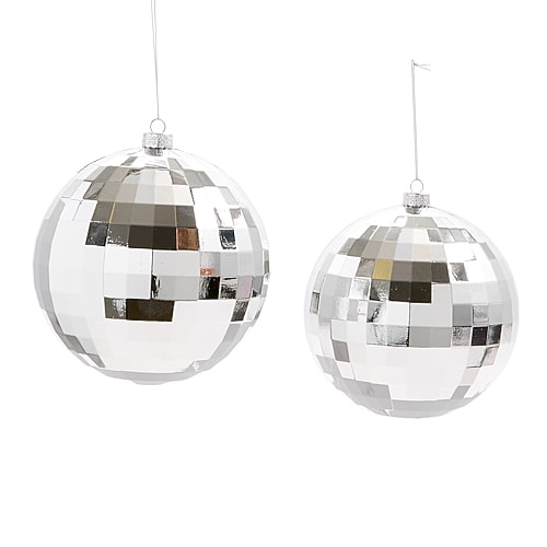 North Pole Trading Co . Silver Disco Ball 2-pc. Christmas Ornament