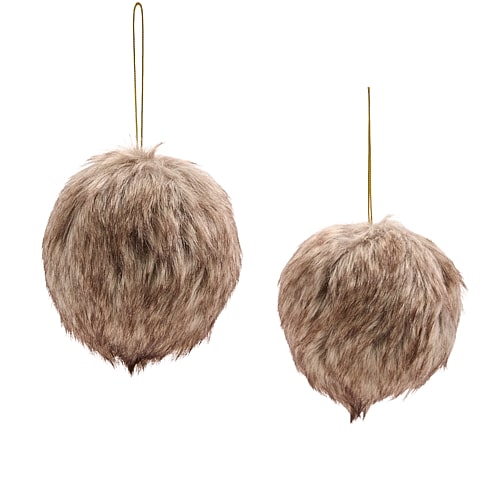 North Pole Trading Co . Fur Ball Brown 2-pc. Christmas Ornament
