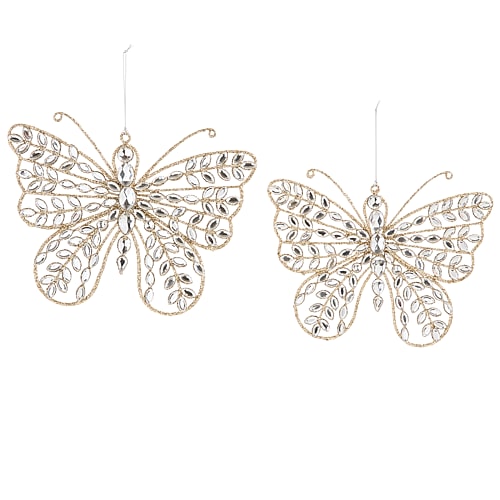 North Pole Trading Co . Jeweled Butterfly 2-pc. Christmas Ornament In Silver
