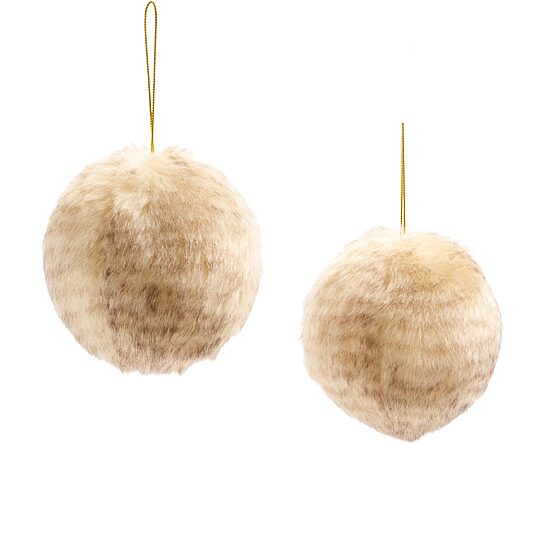 North Pole Trading Co. Fur Ball Beige 2-pc. Christmas Ornament