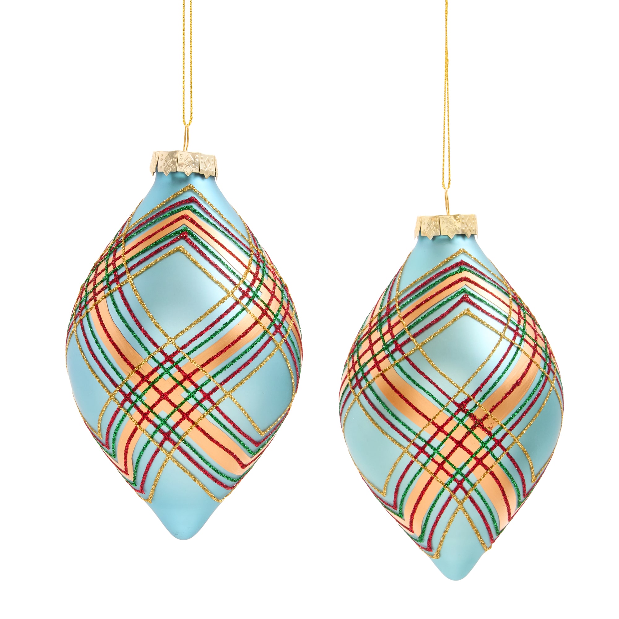 North Pole Trading Co. Blue Plaid Finial 2-pc. Christmas Ornament