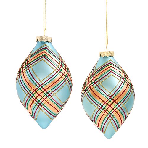 North Pole Trading Co . Blue Plaid Finial 2-pc. Christmas Ornament